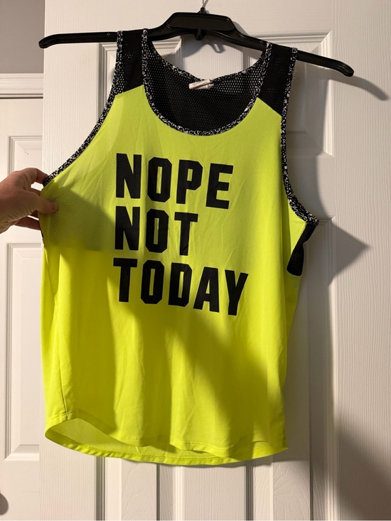PINK Victoria's Secret Tops - Victoria's Secret Pink Neon Yellow Black Trim 'NOPE NOT TODAY' Tank